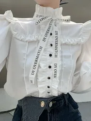 Camisas Blusas Mujer De Moda Fall French Court Style Vintage Shirt Bowknot Fungus  White Top Letter Blouse Ribbon s