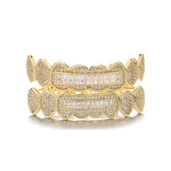 D&Z CZ Teeth Grillz Set For Unisex Top Bottom Mouth Gold Silver Color Teeth Grills Tooth Cap Removable Dental Fashion Jewelry