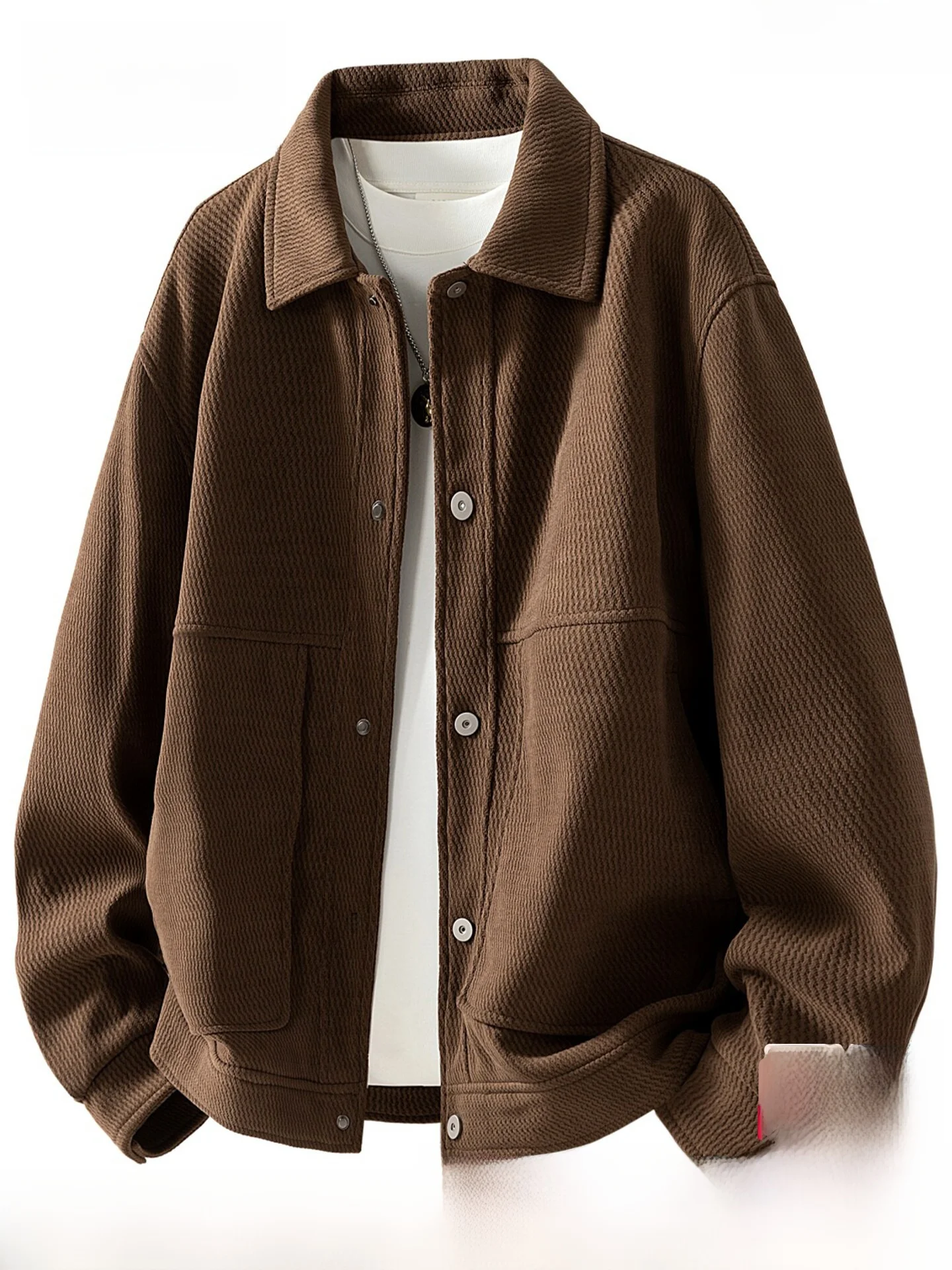 Lormen Men's Fashion Loose Casual Collar Jacket 2026 Autumn New Style Pure Color Easy Care Outerwear Men's Clothing