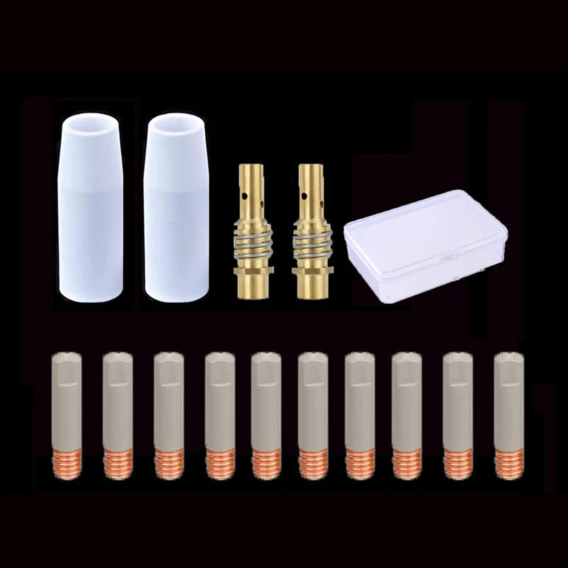 14-Piece Set 15Ak Mig New Coated Non-Stick Welding Slag Conductive Nozzle Protective Nozzle European-Style Gas Shielded Welding Torch Accessories Nozzle High-Temperature Resistant Ceramic Protective Sleeve Mig Welding Machine Ceramic Nozzle