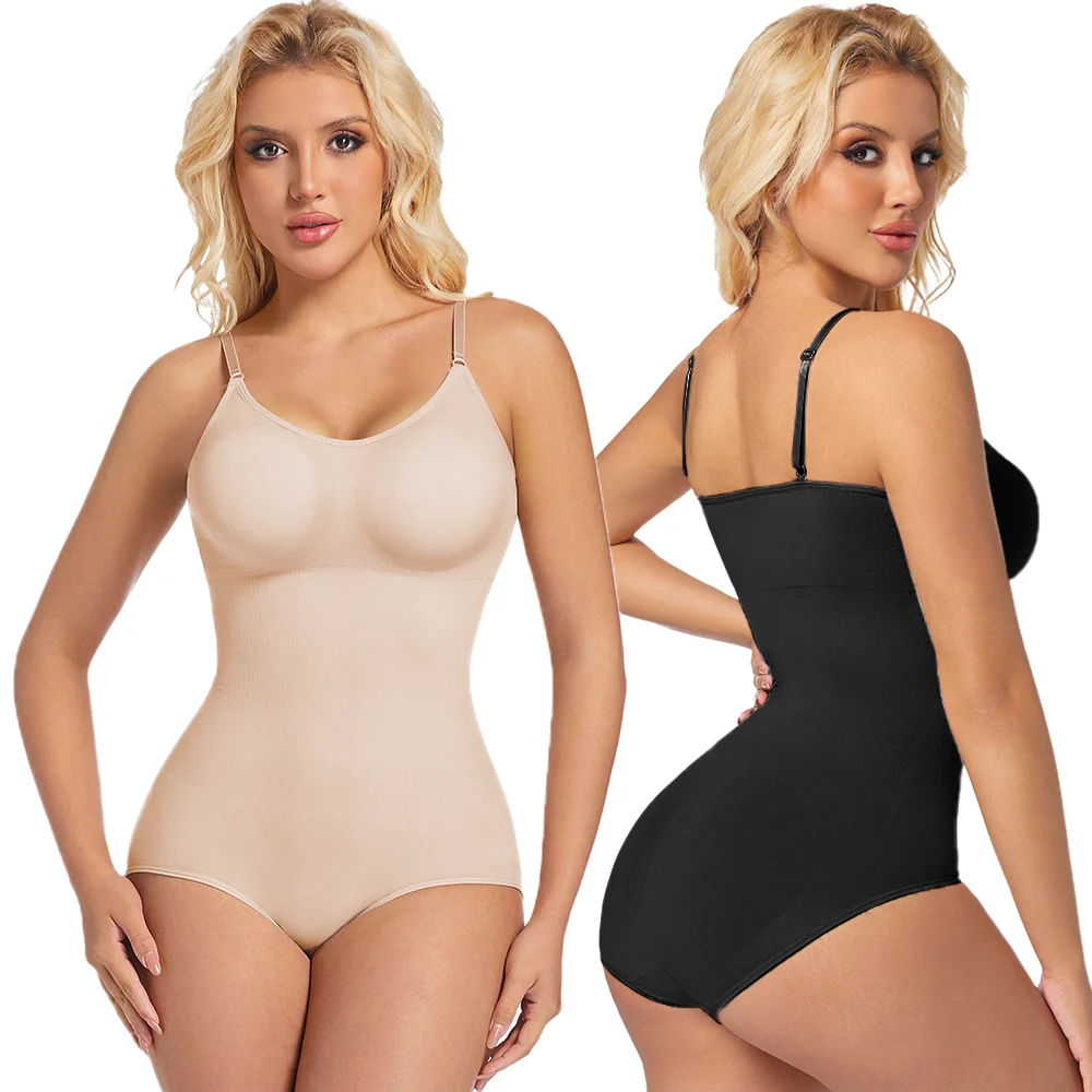 Women Breathable Seamless Tummy Control Bodysuit Shapewear Removable Bra Pads Flat Belly Slimming Body Shaper Everyday Underwear