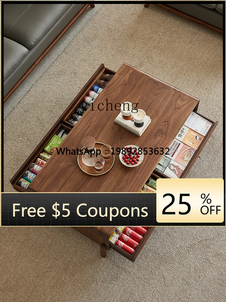 

H3-24 black walnut solid wood coffee table household coffee table living room with drawers coffee table