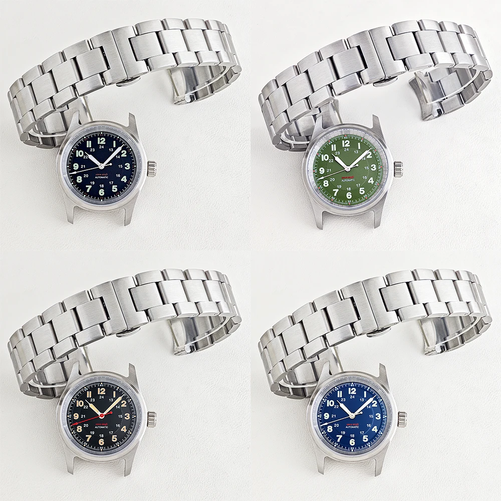 Pilot NH35 36mm Watch Case 29mm Dial Sapphire Glass Stainless Steel Case Fit NH35 NH36 Movement Green Luminou Customizable Logo