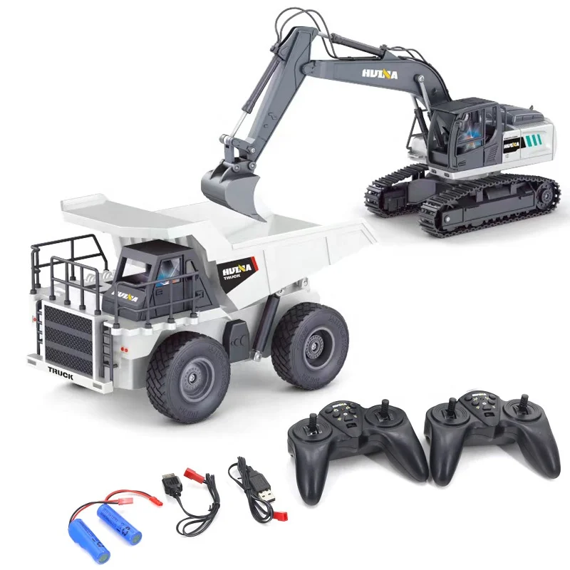 Hot Selling Huina 1559 Rc Excavator and Dump Truck 2 in 1 Set 1/24 9CH Alloy Metal Engineering Car For Kids Gifts