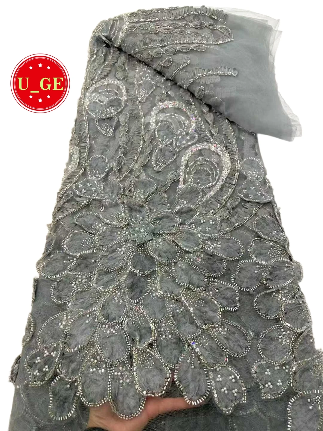 

Новейшая популярная роскошная мягкая тюлевая ткань с бисером и кружевом, украшенная камнями, для элегантных свадебных платьев U_GE5218