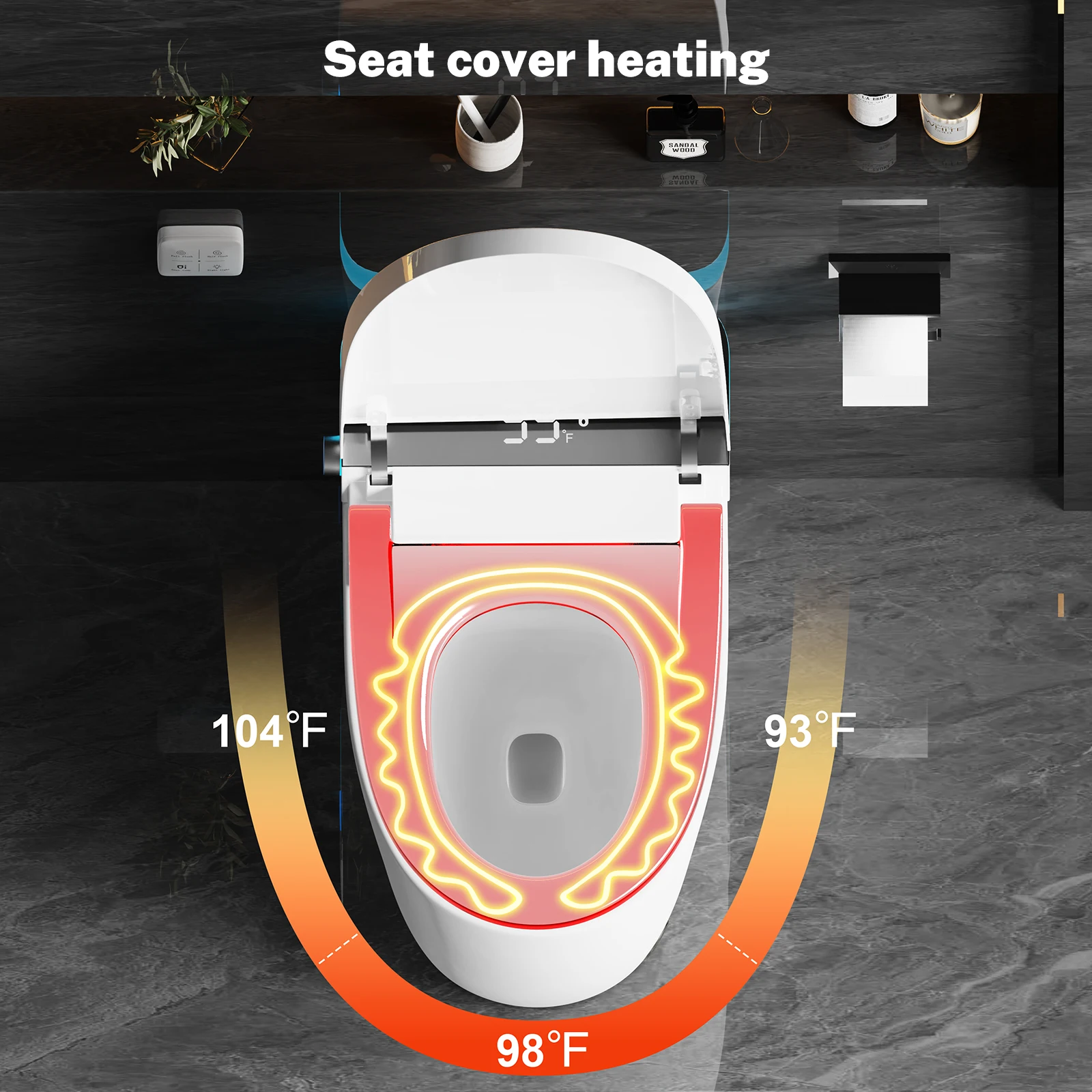 Asiento de inodoro con calefacción inteligente, pantalla de temperatura, luz nocturna, Sensor de pie, Control remoto al ras, protección contra fugas con certificación UL