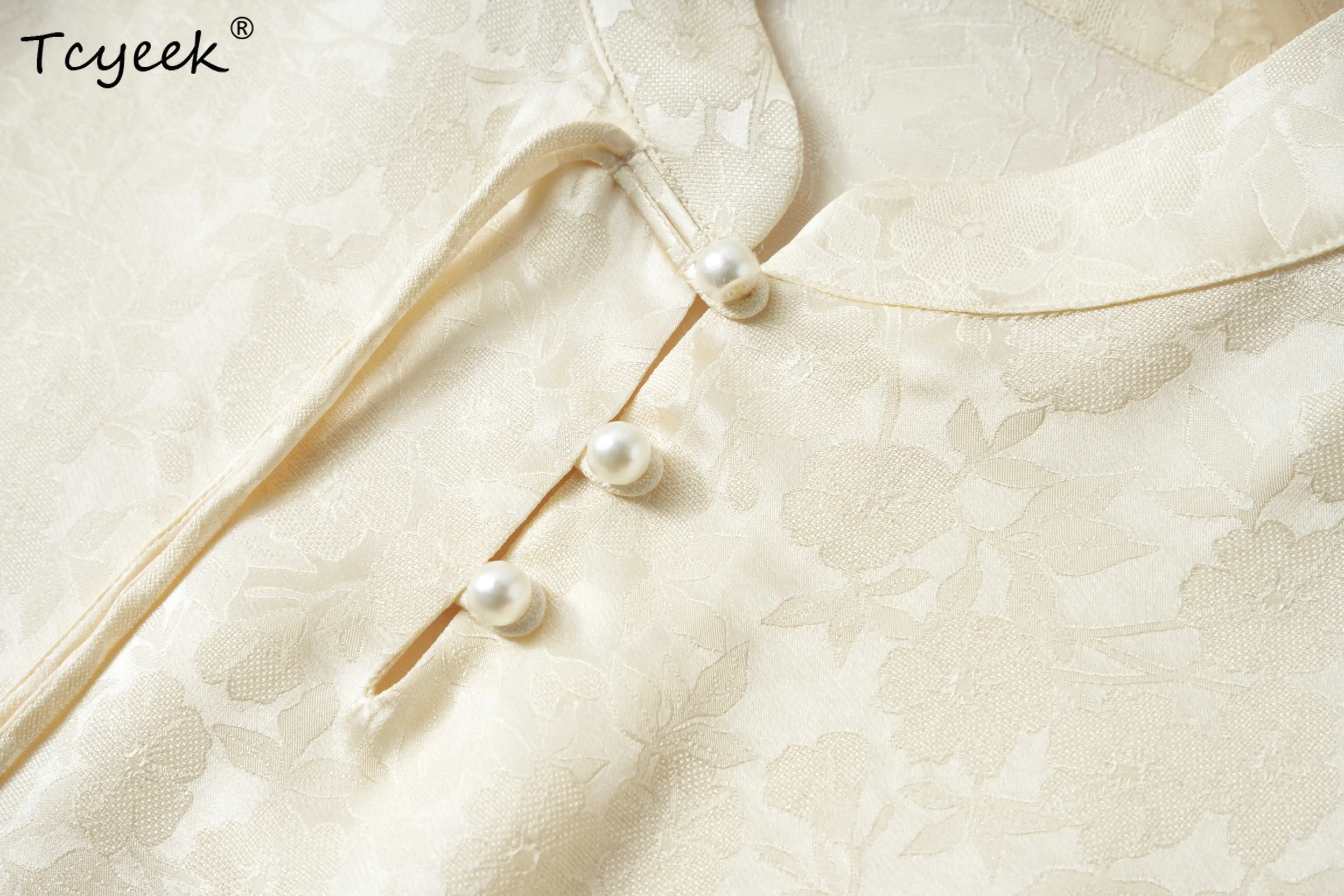 Tcyeek Camicie da donna con maniche a sette quarti in vera seta di gelso al 100% stile Guofeng estivo con colletto Su Li Ж Dön hei Одеж Б 