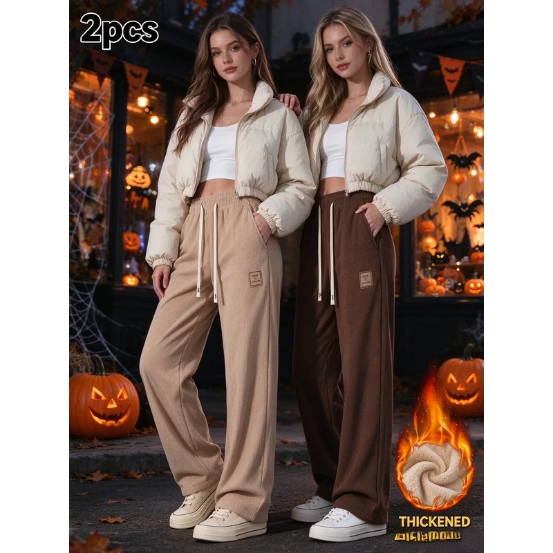 Winter Women's Thick Velvet Warm Wide Leg Pants Retro Corduroy Straight Leg Pants Loose And Comfortable Essential For Warm Wear
