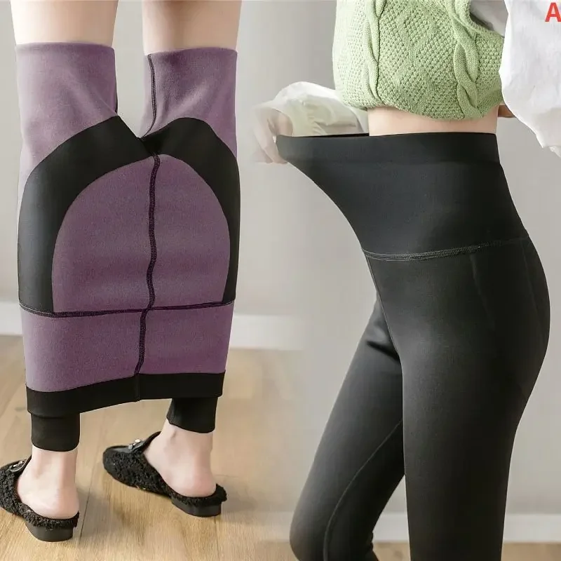 Calças de virilha aberta plus size cintura alta engrossado mais veludo invisível zíper pele de tubarão leggings namoro campo batalha calças