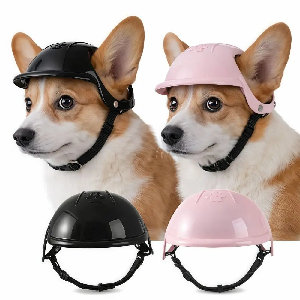 Creativity Adjustable Dog Cat Helmets Lightweight Hard Pet Motorcycle Helmet Pink with Ear Holes Dog Helmet Hat Pet Accessories