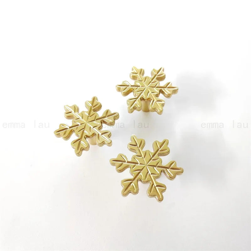Snowflake Golden Brass Handles Pure Copper Cabinet Door Knob Single Hole Drawer Lattice Handle Hardware Door Pulls