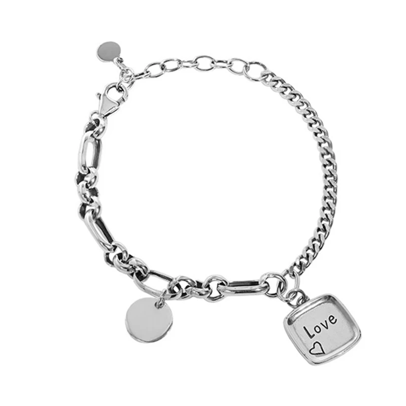 

925 Sterling Silver Square Disc On Link Toggle Bracelet 8 Inch Charm Love Fine Jewelry For Women Gifts For Her