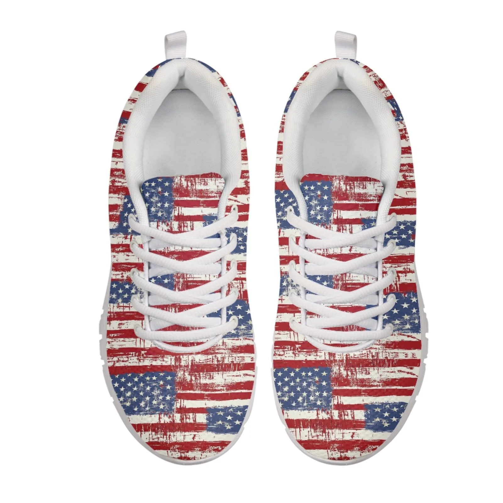 Coloranimal Distressed US Flag Print Men Comfortable Shoes for Teachers Standing All Day Flat Sneaker for Outdoor