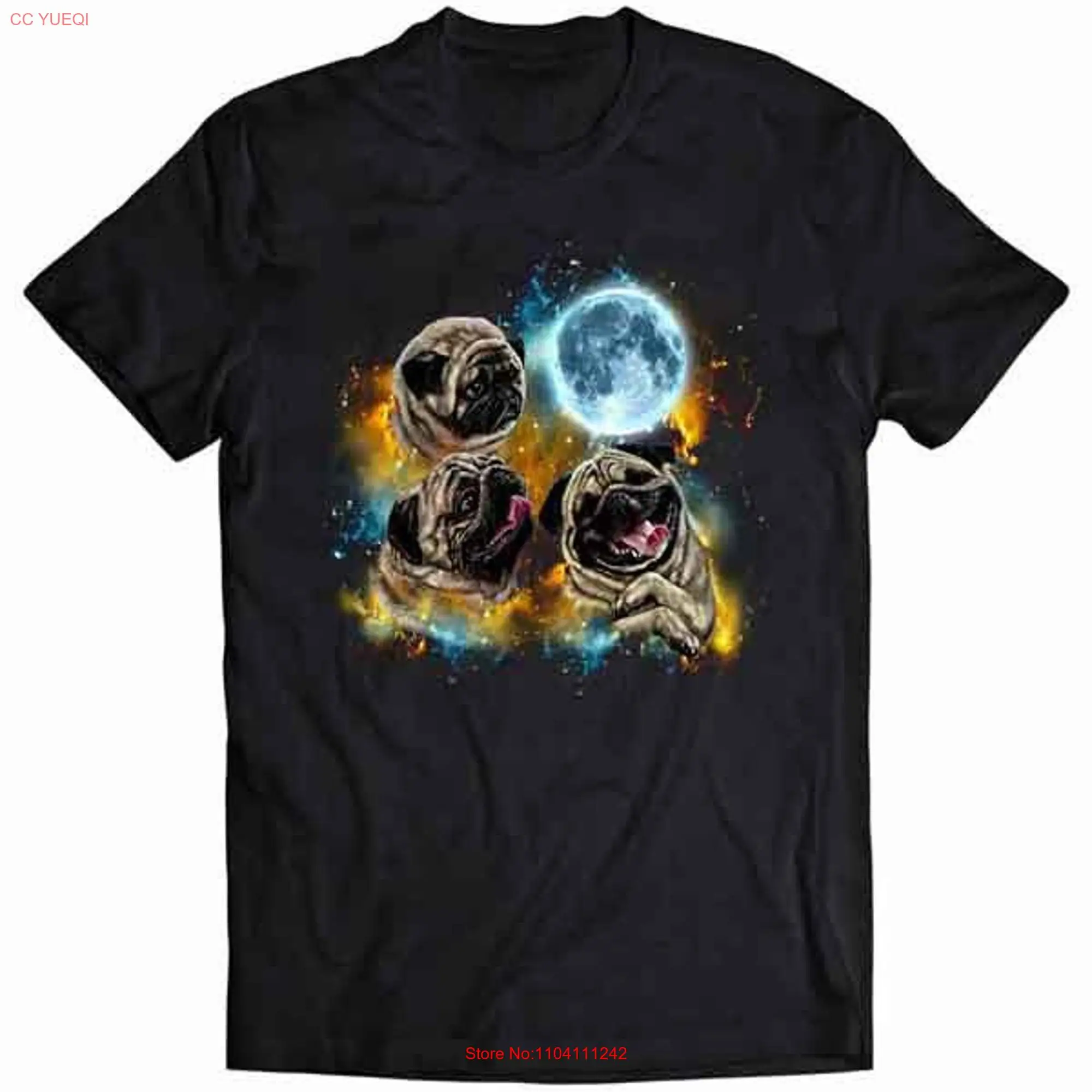 Three Pugs and Galaxy Moon Space Dog  Youth T Shirt PrintStarT long or short sleeves