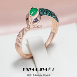 SYOUJYO Snake Natural Zirconia Greened Rings for Women Fashion 585 Rose Gold Color Punk Heavy Metal Rock Style Wear Jewelry Gift