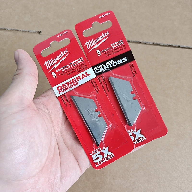 Milwaukee 48-22-1934/48-22-1905 Carton/General Utility Blades 5Pcs 5X Longer Lasting Cutter Blades