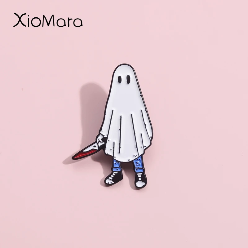 Strike Gently Co Trick Or Treat Enamel Pins Custom Ghost Brooches Lapel Badges Halloween Jewelry Gift For Kids Friends