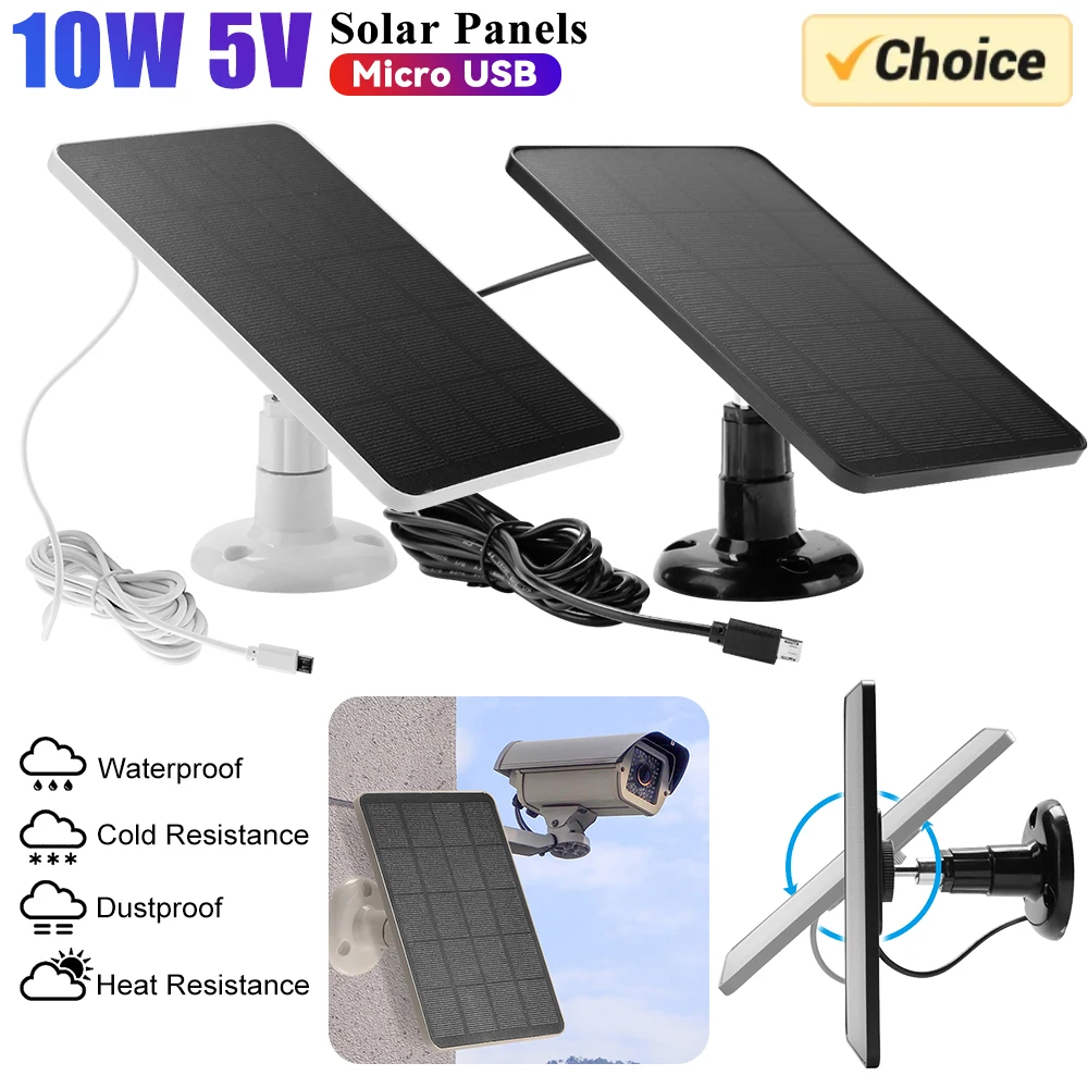 10W 5V Solar Panel Micro USB Charging Outdoor Waterproof Solar Cells Charger With Base Solar Panels for Security Camera Lights