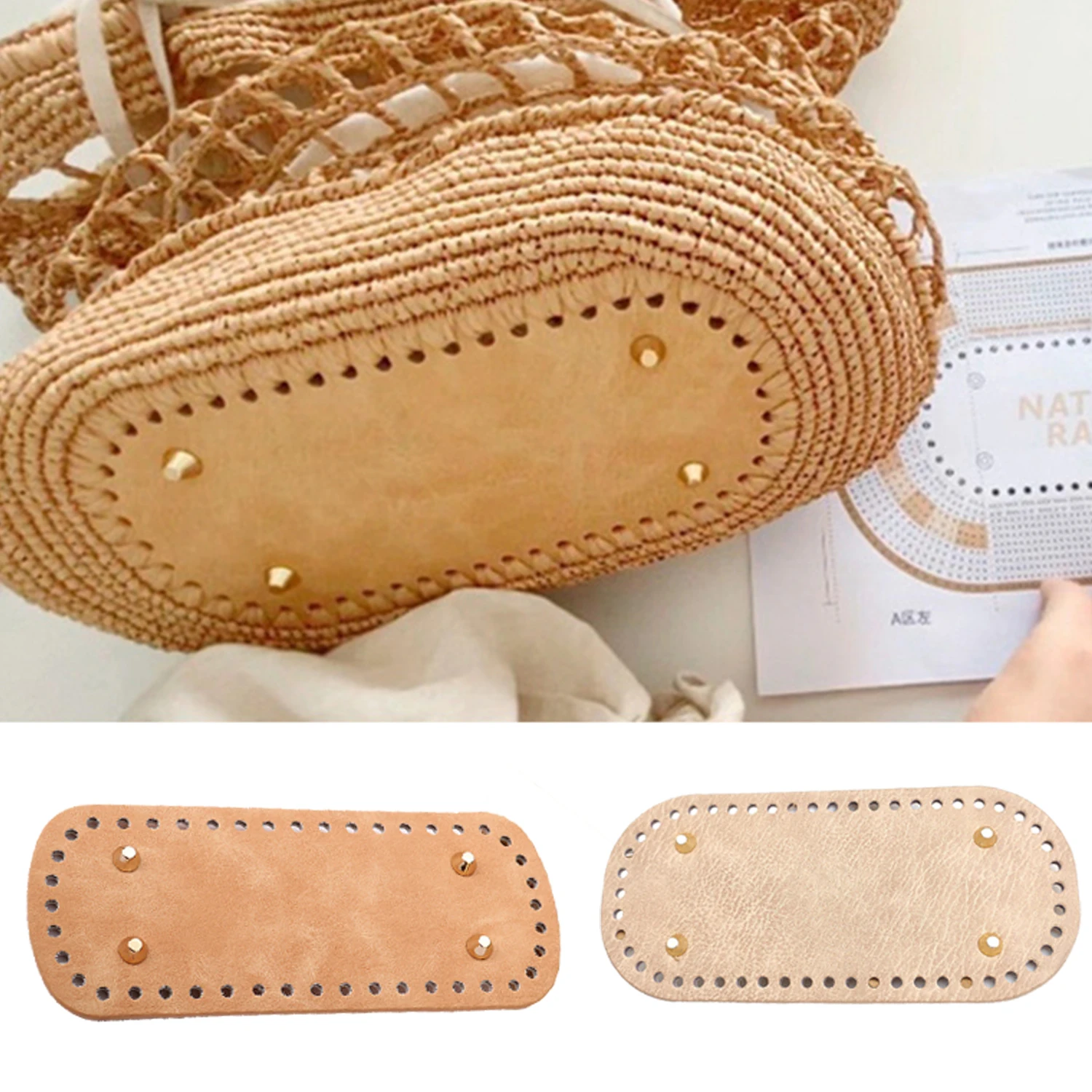 

Knitted Bag Bottom For DIY Crochet Bag PU Leather Pad Handcraft Bag Base With Rivet Breathable Waterproof Bag Bottom Accessories