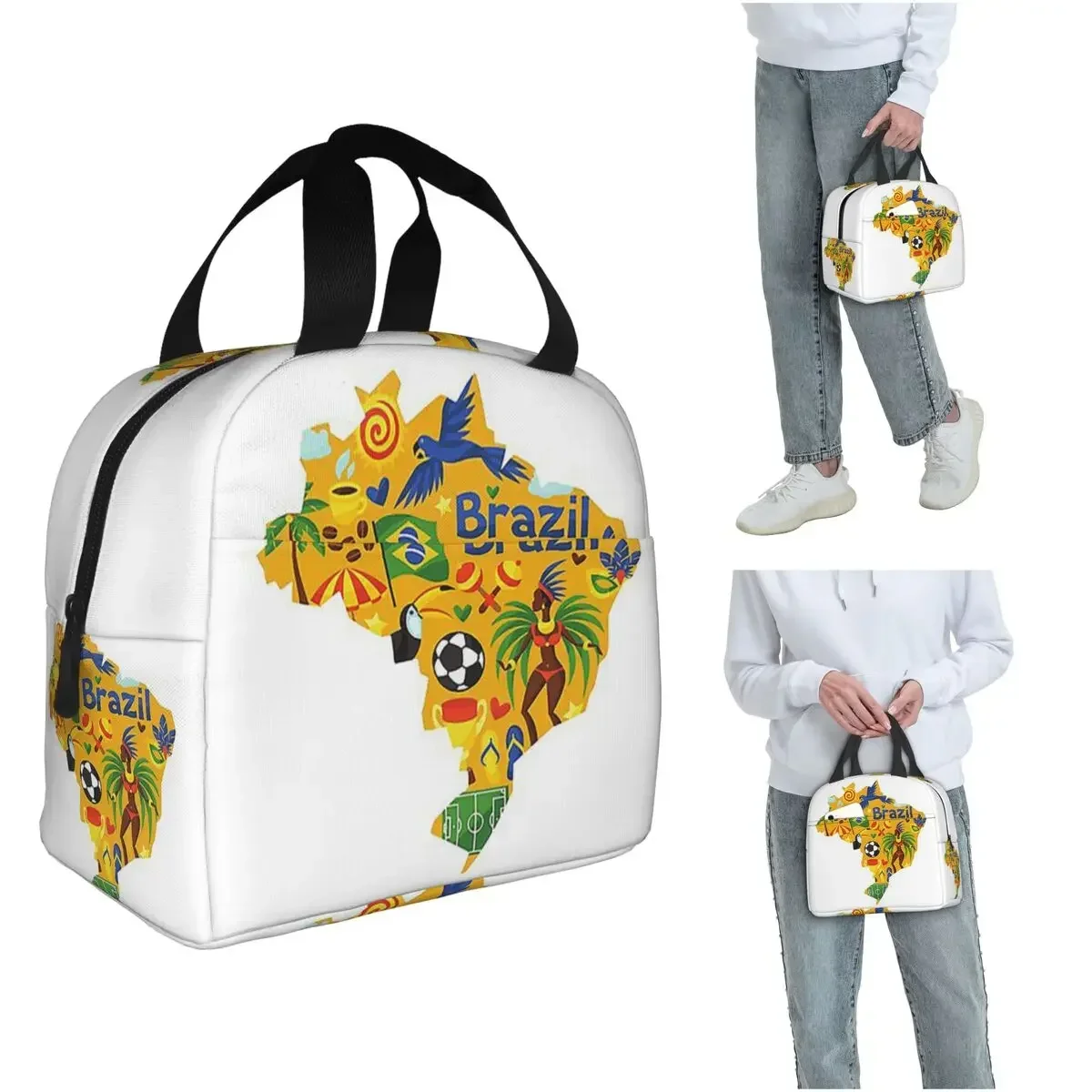 Brazil Abstract Map Insulated Lunch Bag for Women Kids Portable Food Boxes Thermal Lunch Box Tote