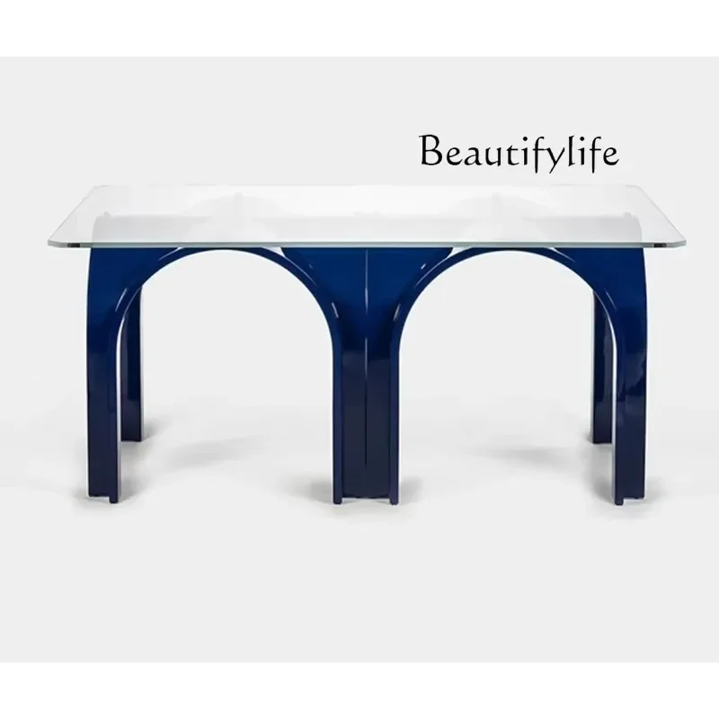 Creative minimalist special-shaped multi-person arched dining table glass office round table