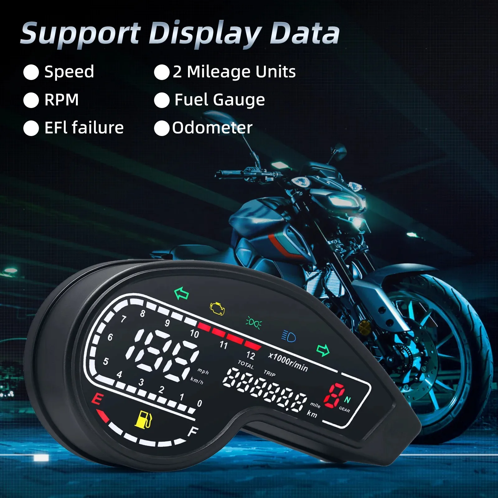 

Universal Motorcycle Digital Speedometer Tachometer Dashboard Racer Instrument Panel with Turn Signal Light For Yamaha Honda