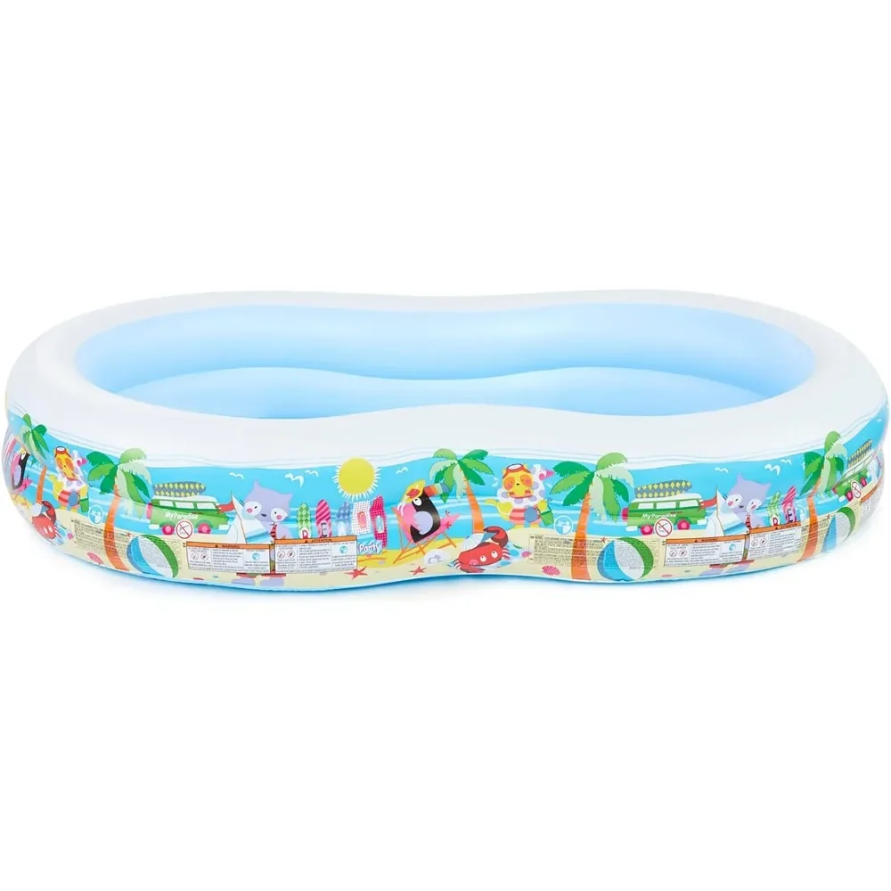 8.5ft x 5.25ft x 18in Swim Center Paradise Seaside Inflatable Kiddie Pool with Drain Plug for Quick and Easy Clean Up