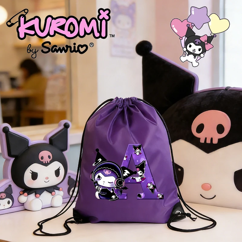 

Sanrio Kuromi Girl Drawstring Backpack Kawaii Waterproof Polyester Handbags Cute Cartoon Portable Garment Storage Bags Gift Bag