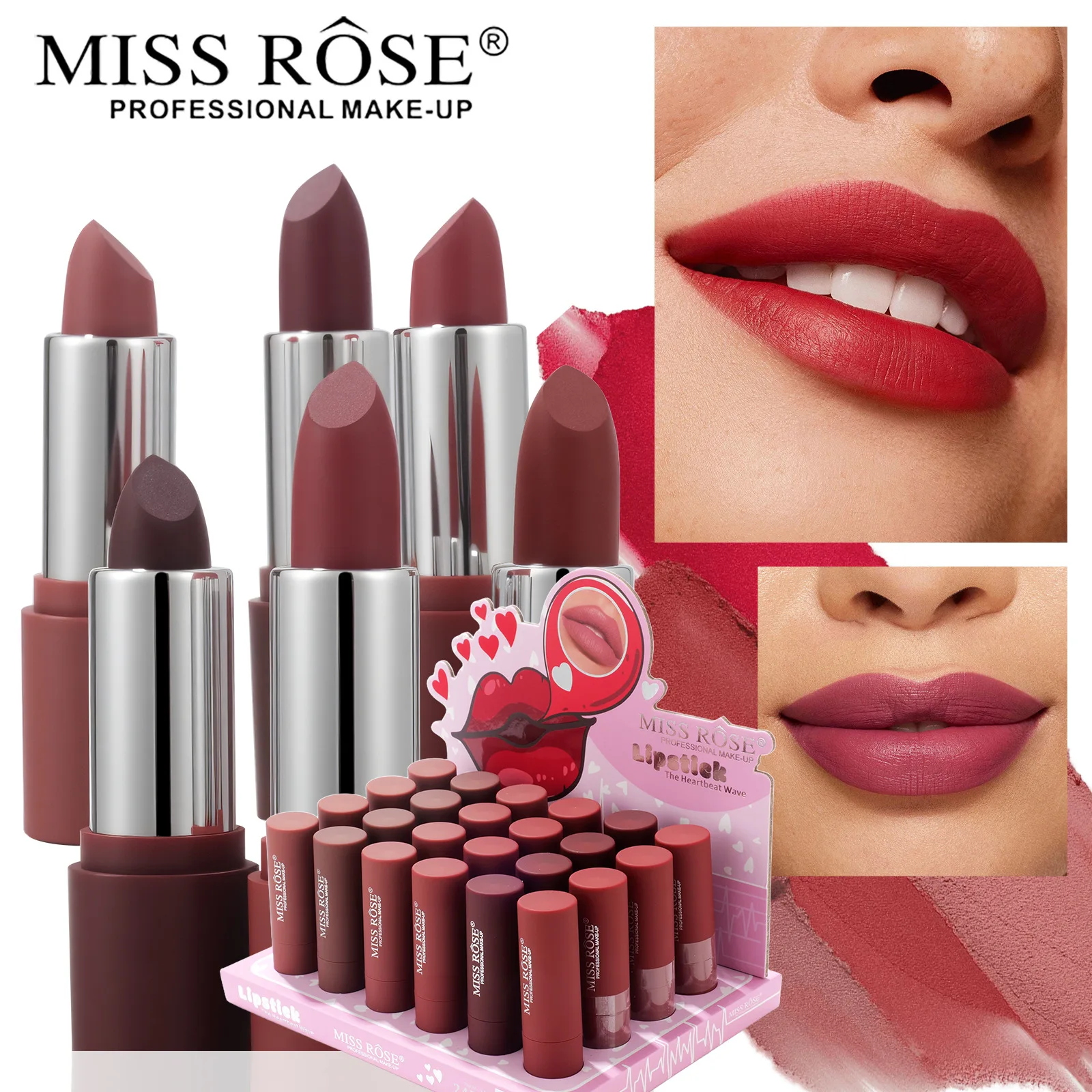 Batom Matte Veludo MISS ROSE de Longa Duração, Hidratante e Suave para Maquiagem Diária