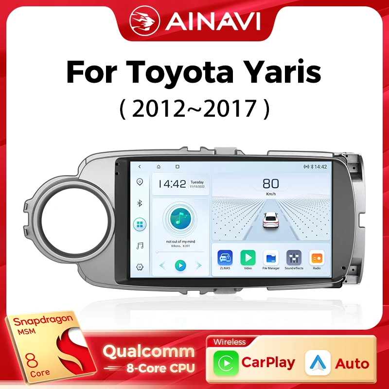 Ainavi Car Multimedia Player For Toyota Yaris 2012 2013 2014 2015 2016 2017 wireless Carplay Android Auto 4G Wifi 2din