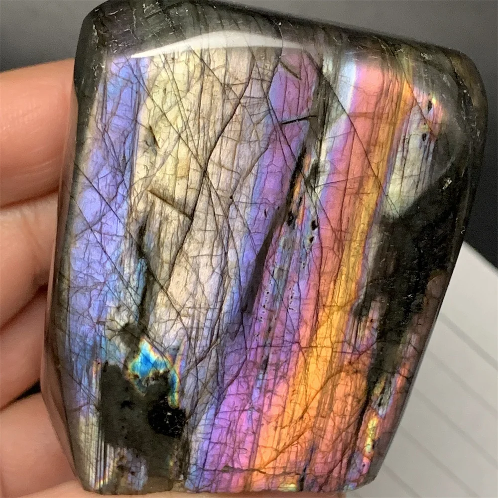 

Rainbow Natural White Orange Purple Light Labradorite Specimens Standing Blue Light Labrador Stone Ornaments Heal Beads Pendants