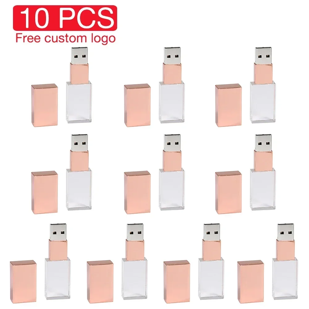 10PCS LOT High-speed Crystal USB Flash Drives 128GB Free Logo Pendrive 64GB Memory Stick 32GB 4GB Iron Box high-capacity U Disk