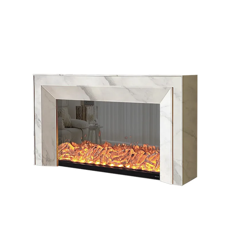 

French fireplace decorative cabinet, simulated flame heating electronic fireplace villa living room simple marble TV cabinet