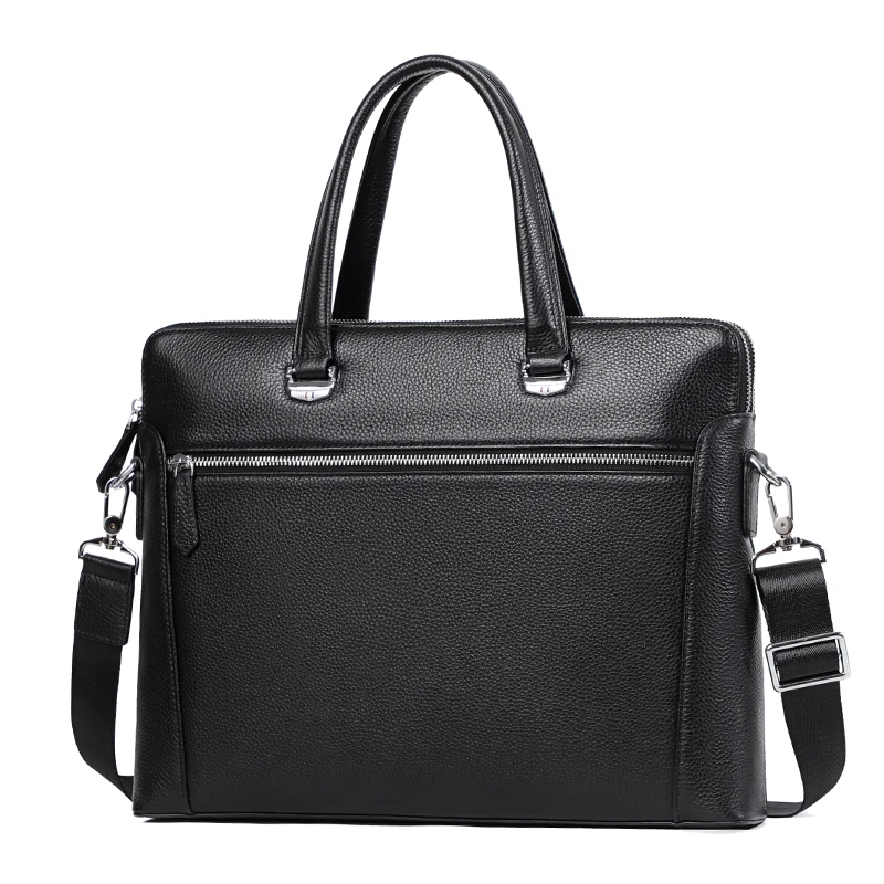 Double Layer Men Bags Genuine Leather Men Handbag Thin Laptop Briefcase Leather Men's Office Work Bags Shoulder Bag High Quality