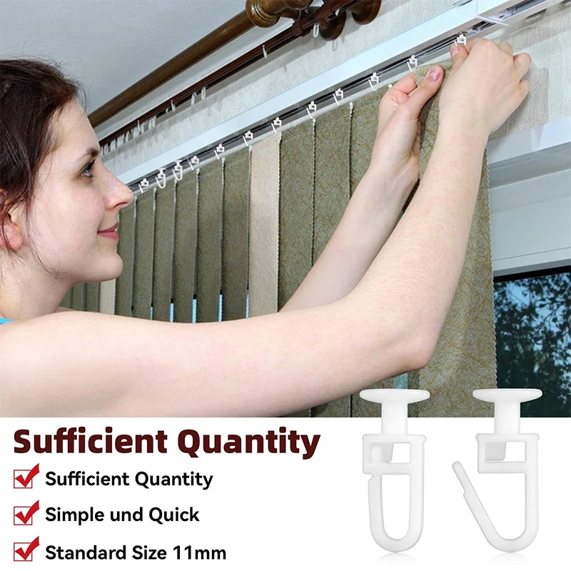 100Pcs Curtain Track Mute Slider Plastic Curtain Hook Room Shower Curtain Hanging Hook Curtain Silent Pulley Replacement Parts