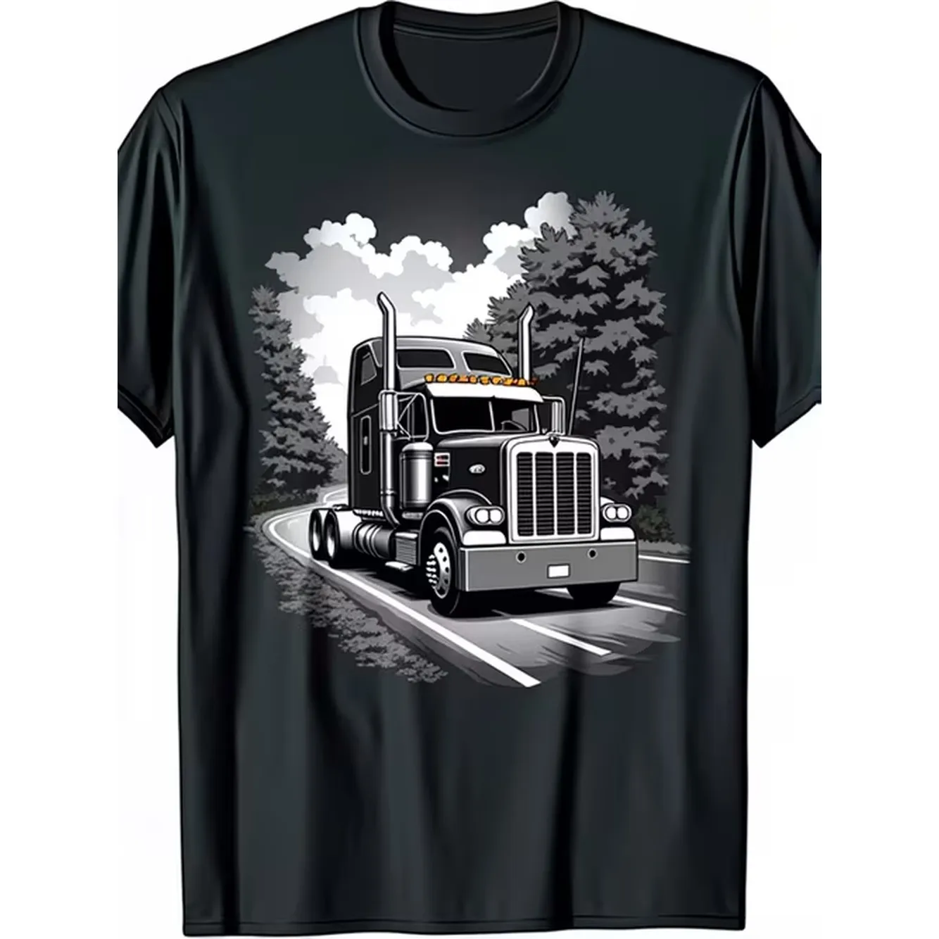 Mens Heavy Truck Pattern T Shirt Realistic Truck Driver Shirt Soft Daily Casual Round Neck Top Suitable For Truck Drivers And Transport Workers Machine Washable Clothing