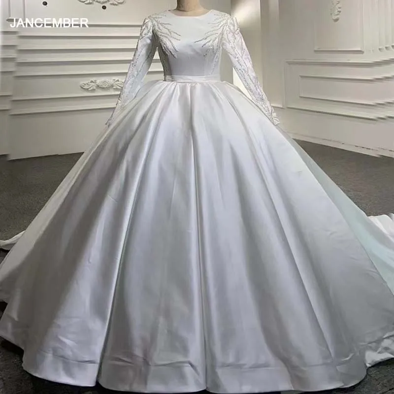 RSM67233 Muslim Exquisite Bridal Dresses Satin Ball Gown Customized Wedding Dresses For Women Beading RSM222147 Robe De Mariée