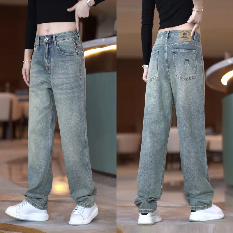 

Мужские джинсы в стиле ретро, прямые, свободные, повседневные, модные, осенне-зимние, новые, универсальные, широкие...