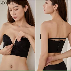 Women Sexy Lace Invisible Bra Front Buckle Push Up Strapless Bra Bralette Lingerie Small Chest Non-slip Underwear for Wedding