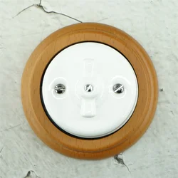 EU Standard Porcelain Ceramic Vintage Retro Sufrace-mounted Wall Switch And German Socket With Double Wooden Frame