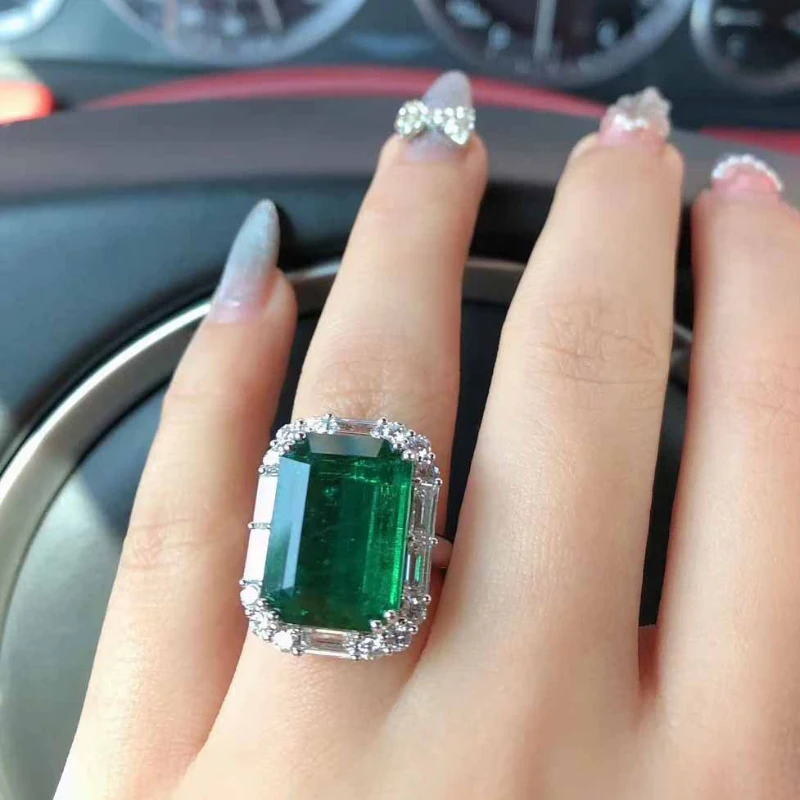 خواتم فضية عيار 925 أنيقة وعالية الجودة من الأحجار الكريمة الخضراء للنساء خاتم مستطيل عتيق رائع هدية مجوهرات الزفاف #1