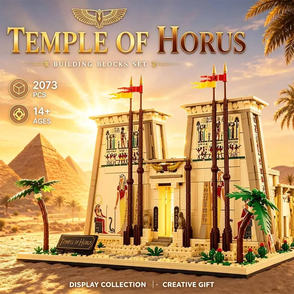 2073pcs Temple of Horus Building Blocks Street View Ancient Architecture Modular Construction Model Kits Toys for Adults Gifts