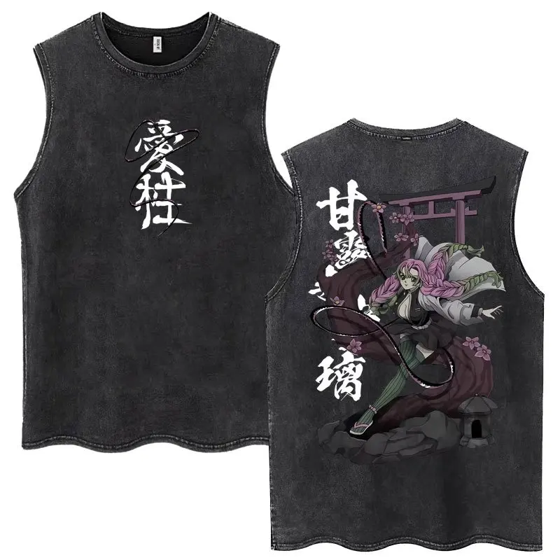 Übergroße Demon Slayer Gym Weste Vintage Washed Tank Tops Mann Frauen Ärmelloses Shirt Anime Print Casual Tops Sommer Y2k Kleidung