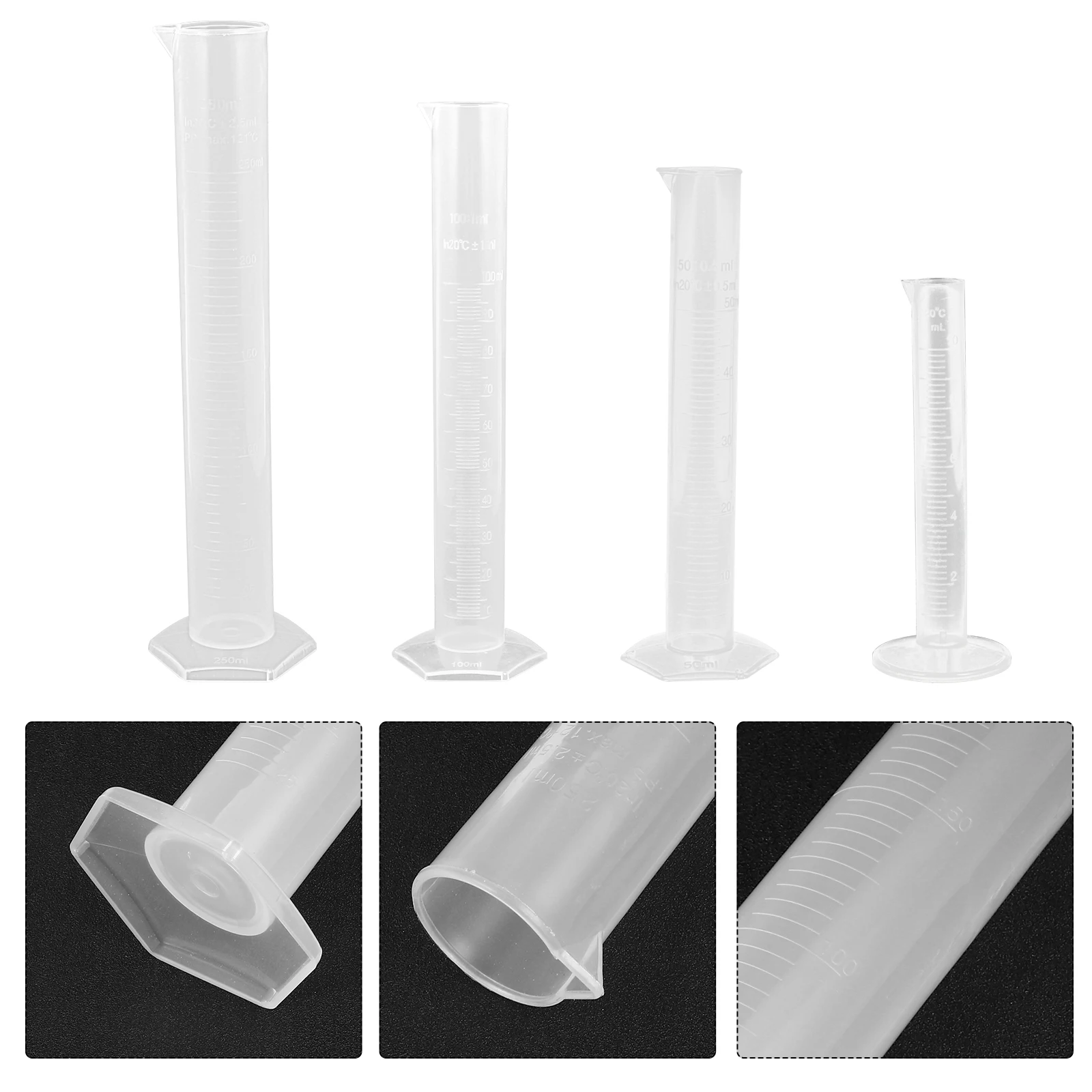 

4pcs Plastic Graduated Cylinder Transparent Durable Lab Measurement Tool Hexagonal Base Accurate Liquid Testing For Laboratory