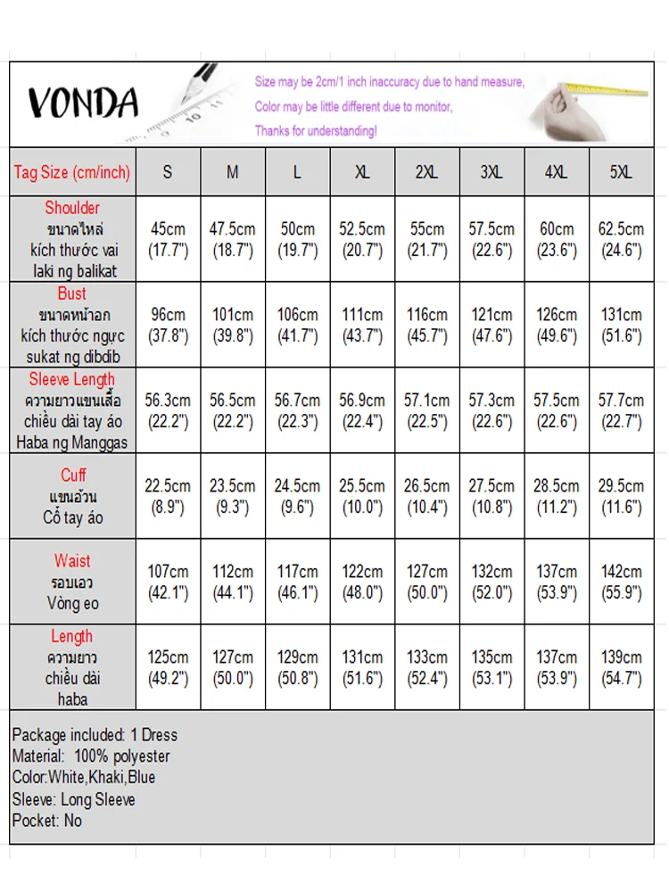 Plus Size 5XL VONDA Women Long Sleeve Shirt Dresses Fashion Lapel Buttons Casual Maxi Vestidos Solid Color Loose Party Sundress