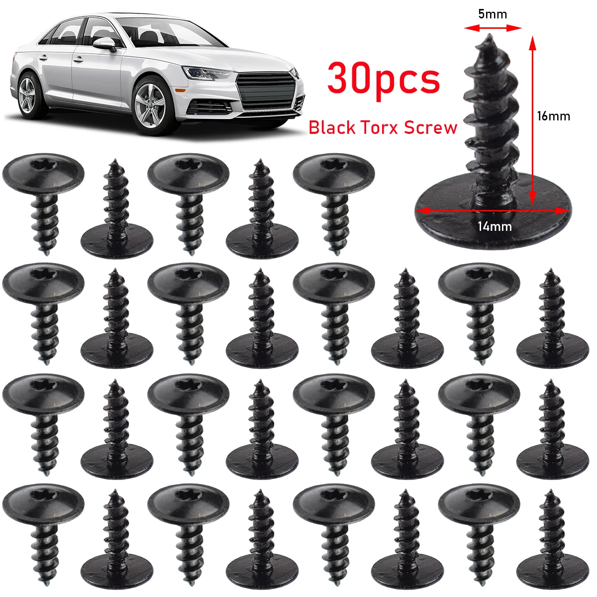 30 Pcs Black 5mm Torx Screw Car Engine Under Cover Splash Guard Self-tapping Screws For Audi A4 A3 A5 A6 A7 A8 Q5 VW Golf Passat