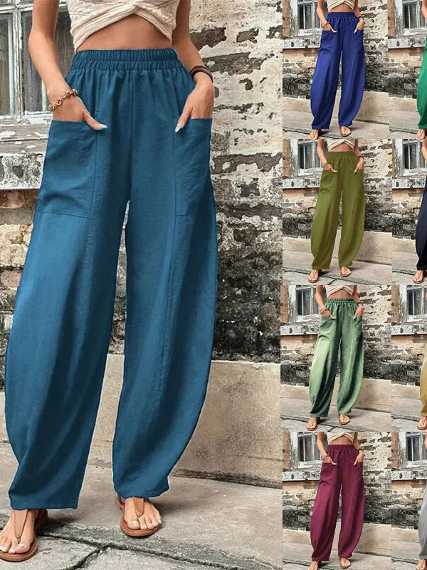 

Casual Pure Color ket Women's Long Pants l Waist Elastic Polyester Fiber Straight Leg Wide Leg Pants for Leisure