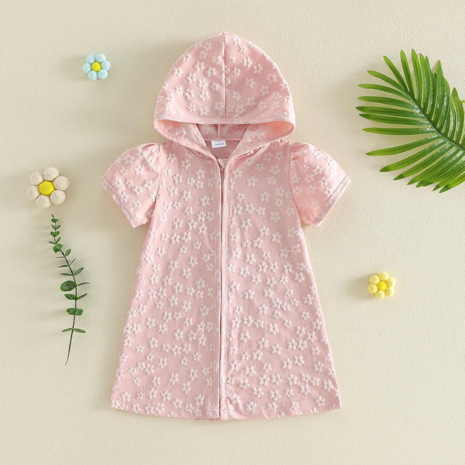 

Пляжная одежда для девочек 2-6 лет: пляжное платье-накидка с цветочным узором, коротким рукавом, капюшоном и молнией, халат-полотенце