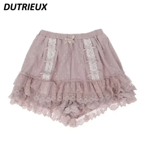

2025 New Lolita Japanese Style Lace Casual Shorts for Women Summer Fashion Solid Color Polka Dot Short Pants Female Versatile