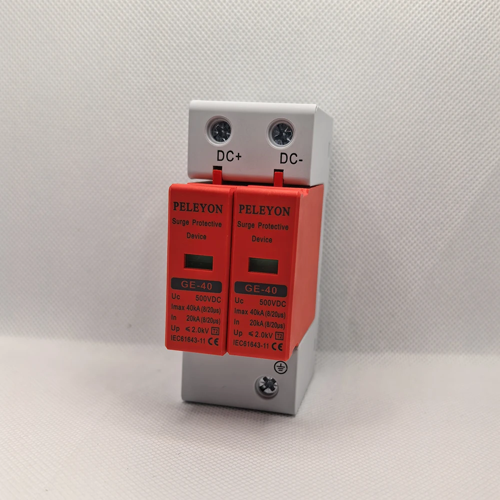 PELEYON 1PC Vermelho 20KA~40KA SPD DC 600/500V/1000V 10KA~20KA Protetor de Surtos Residencial Dispositivo de Proteção Contra Surtos de Baixa Tensão